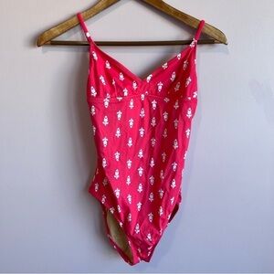 NWT J Crew Rose Print Coral Pink White Maillot One Piece Swimsuit Size S